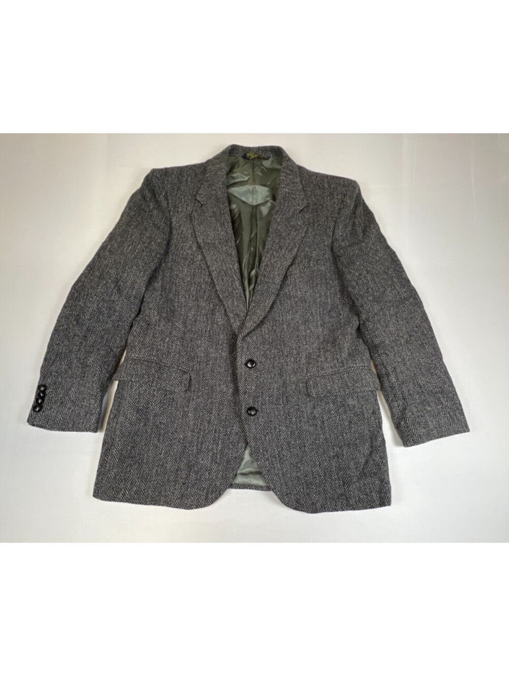Brooke and Deane Men 44R Vintage Gray Herringbone Harris Tweed Wool Sport Coat